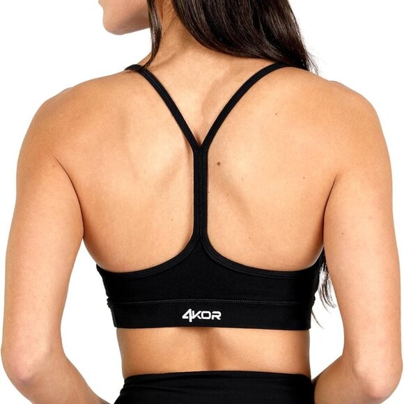 Black Racer Y Back Sports Bra - Padded, Low Impact, Soft Fabric, Medium Coverage - Picture 1 of 6